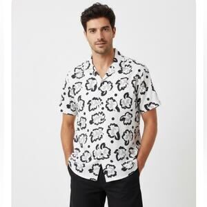 Mr. P Net-A-Porter Men’s Black and White Floral Short Sleeve Button Down Shirt M